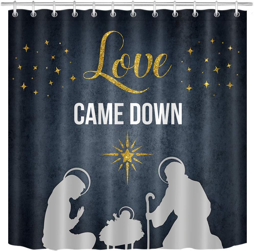 LB Jesus Christ Shower Curtains for Bathroom,Nativity Sketch Love Star Design Shower Curtain Set with Hooks,72x78 inch Extra Long Polyester Fabric Waterproof