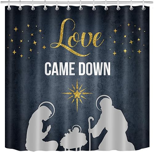 Miniatura 9 de LB Cortina de ducha de Jesucristo, Redentor, Belén, diseño de estrellas, cortina de baño cristiana con ganchos, 60 x 72 pulgadas, tela de poliéster