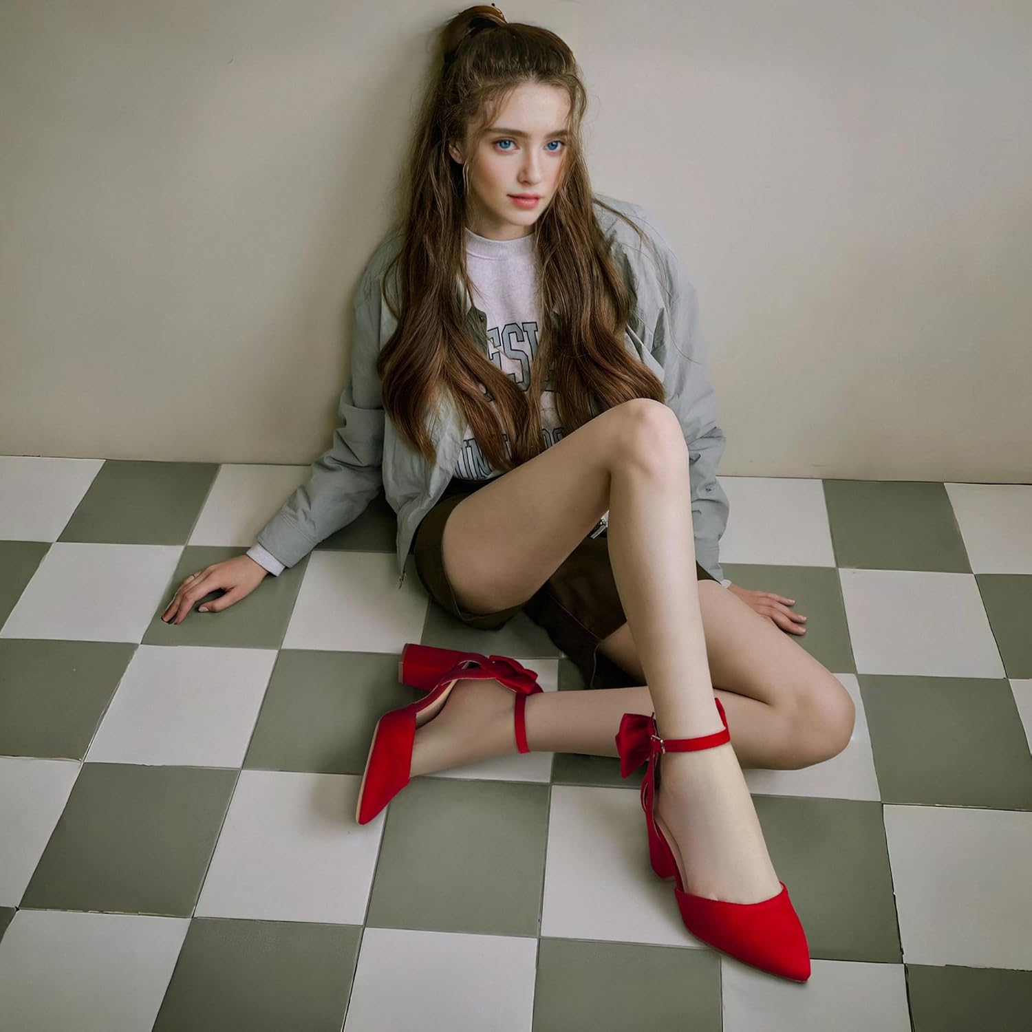 Womens Closed Pointed Toe Heels with Bow Low Chunky Block Heel Ankle Strap D'Orsay Pumps Bridal Wedding Dress Shoes - Image 2