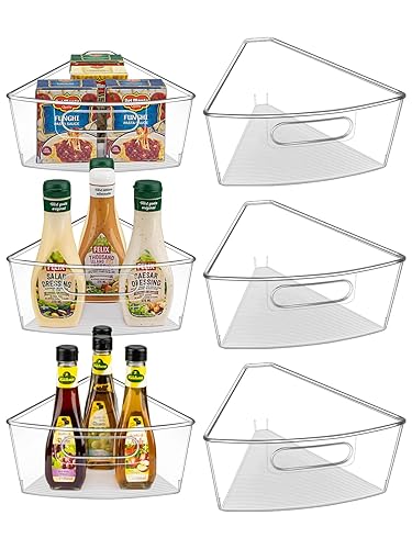 JEISSLIA Lazy Susan Cabinet Organizer Bins for 26"/ 28"/ 32" Diameter Corner Organizer, Plastic Cabinet Storage Bin, 1/8 Wedge - Food Safe, BPA Free, with Non-Slip Pads (for 28" Diameter, 6 Pack)
