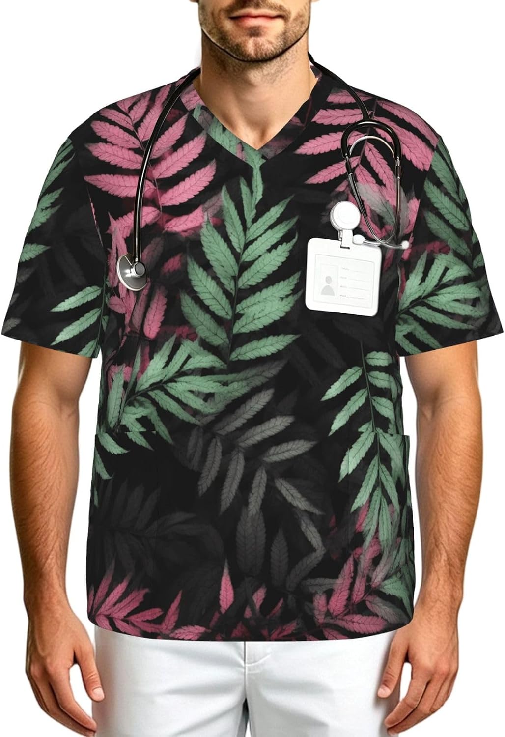 Professional Scrub Tops for Men, Classic V-Neck Workwear with 3 Pockets