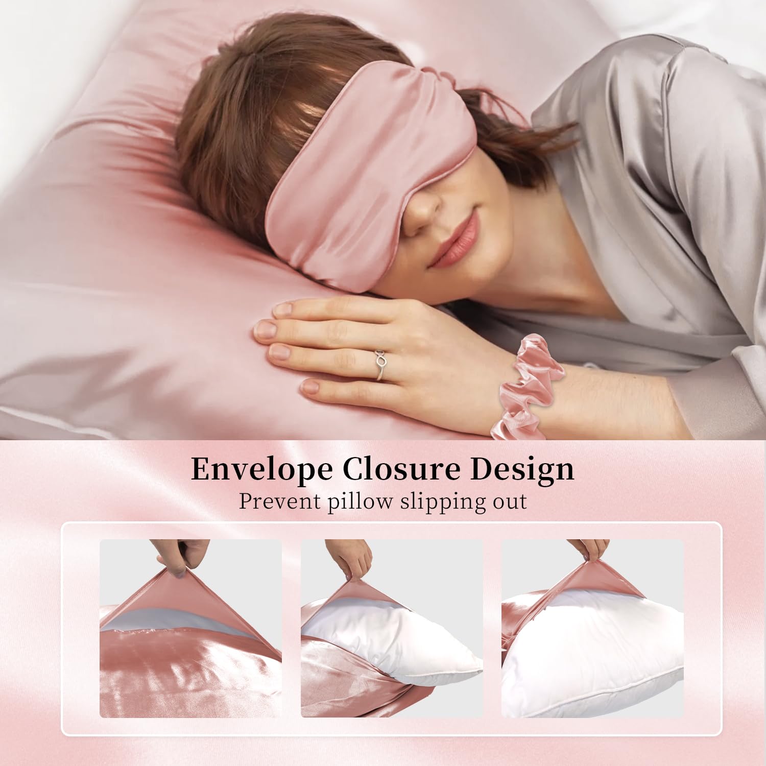 Set Di Federe In Seta E Maschera Per Dormire - 2 Federe 50x66 Cm + 1 Mascherina + 4 Elastici Per Capelli, Lusso Per Capelli E Pelle, Idea Regalo - 2