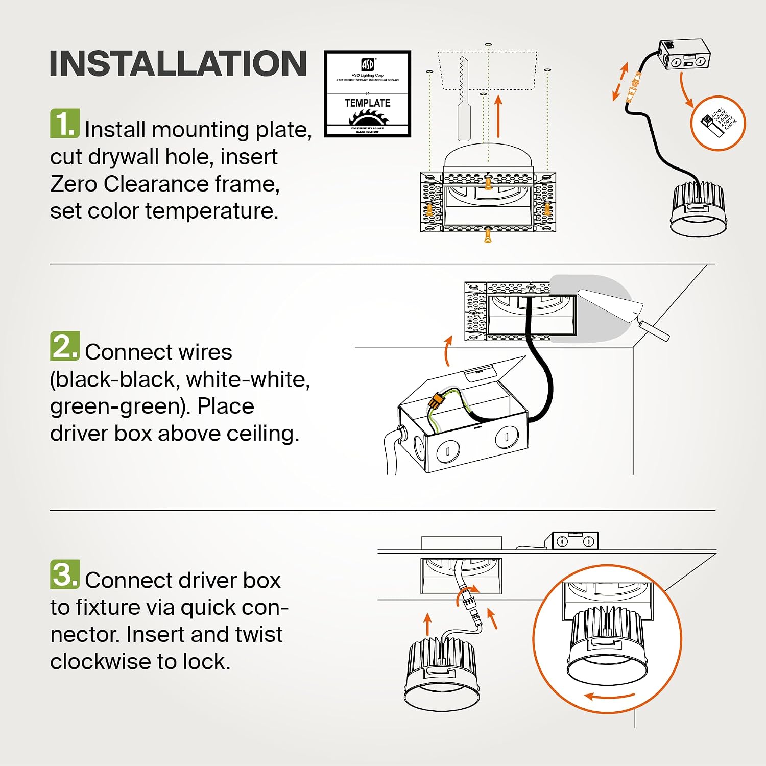 ASD Trimless 2 Inch LED Recessed Lighting, 8W 120V Commercial Square Downlight, Canless Dimmable Lights for Ceiling with J-Box, 5 CCT 2700K-5000K, CRI 90+, IC Rated, ETL, Energy Star, White, 18 Pack