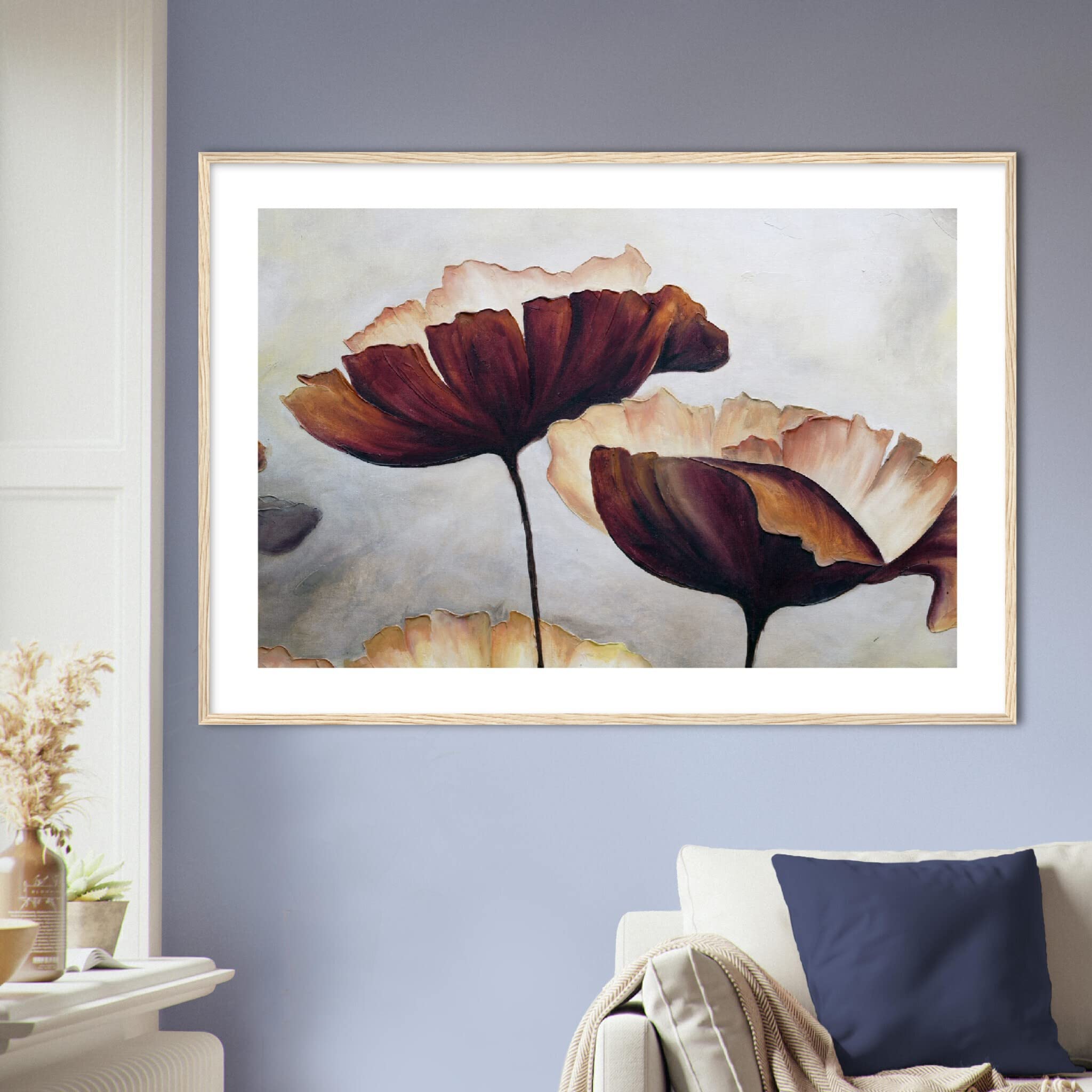 Art mural floral aquarelle fleur marron cadre bois foncé 70x100cm - 7