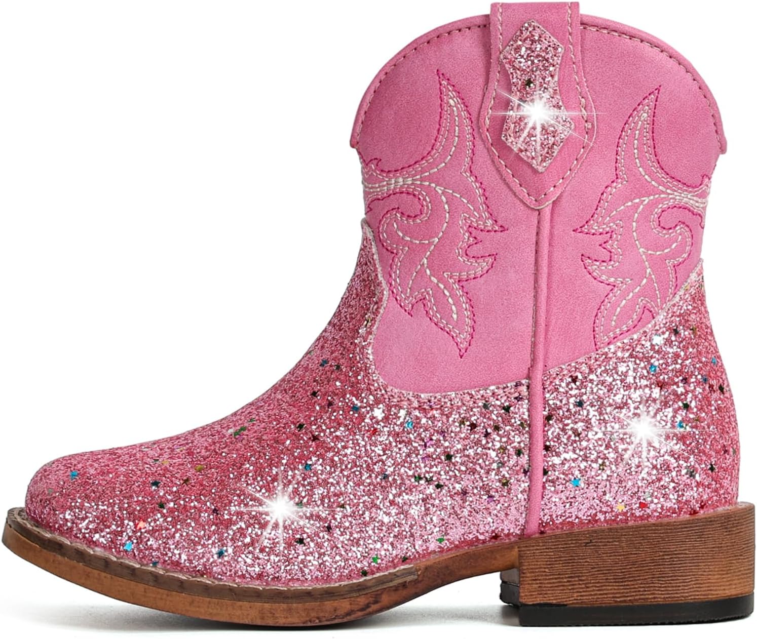 Girls Cowgirl Boots Toddler Boys Cowboy Boots for Kids Square Toe Glitter Mid Calf Riding Western Boot