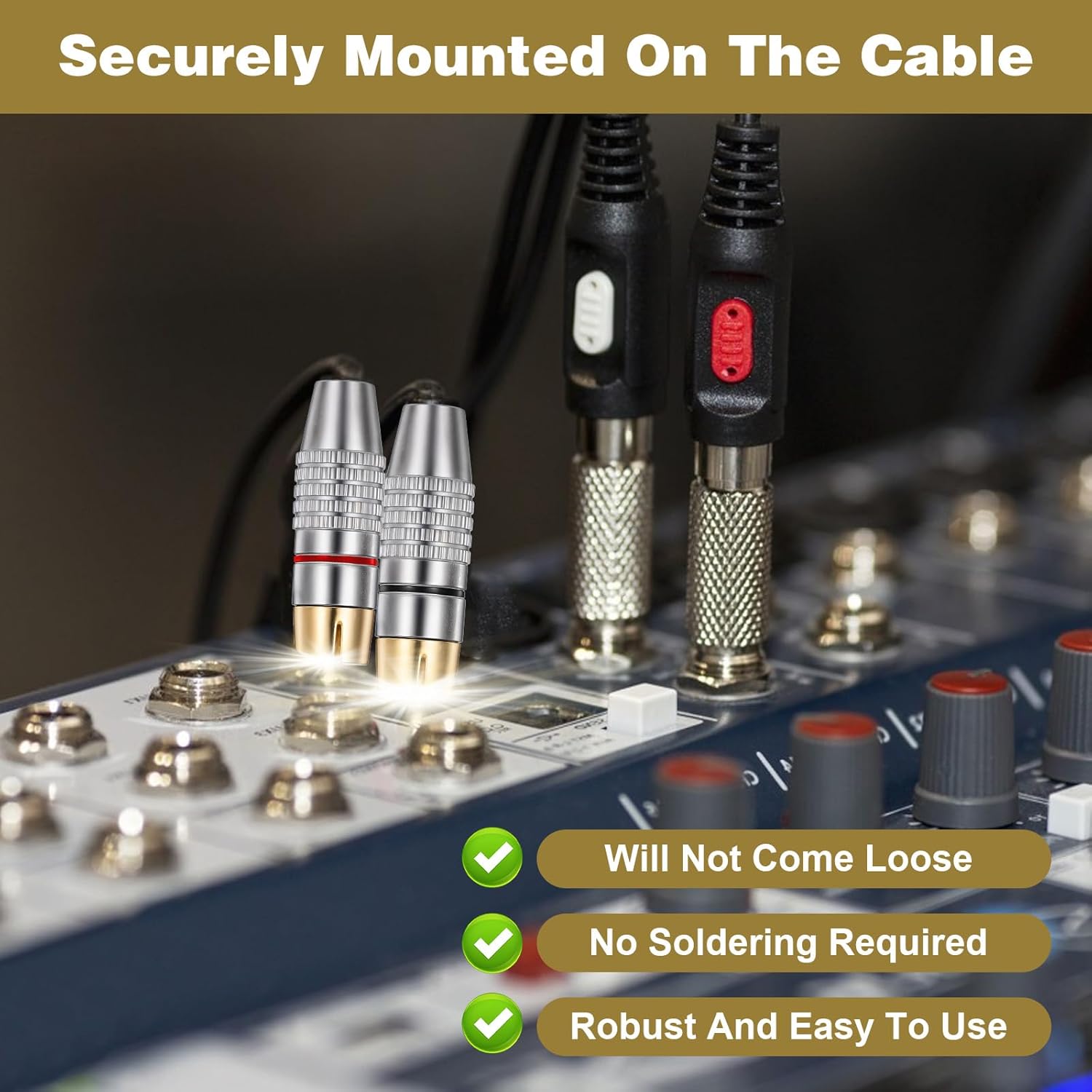 12 Pcs RCA Male Plug Connectors Solderless Gold Audio-Video Adapter Coaxial Cable Audio Adapter Gold Plug Male No Solder Connector for Home Theater Speaker Audio Video Receiver - Image 2