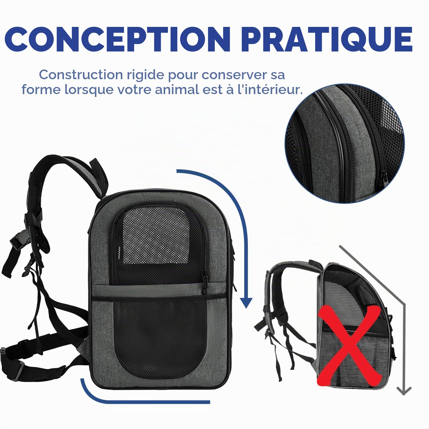 Apollo Walker Sac à Dos de Transport pour Chats et Chiens de Grande ou Petite Taille, Fonctions de sécurité et Soutien Dorsal rembourré | pour Voyage, randonnée, Utilisation en extérieur (Gris)