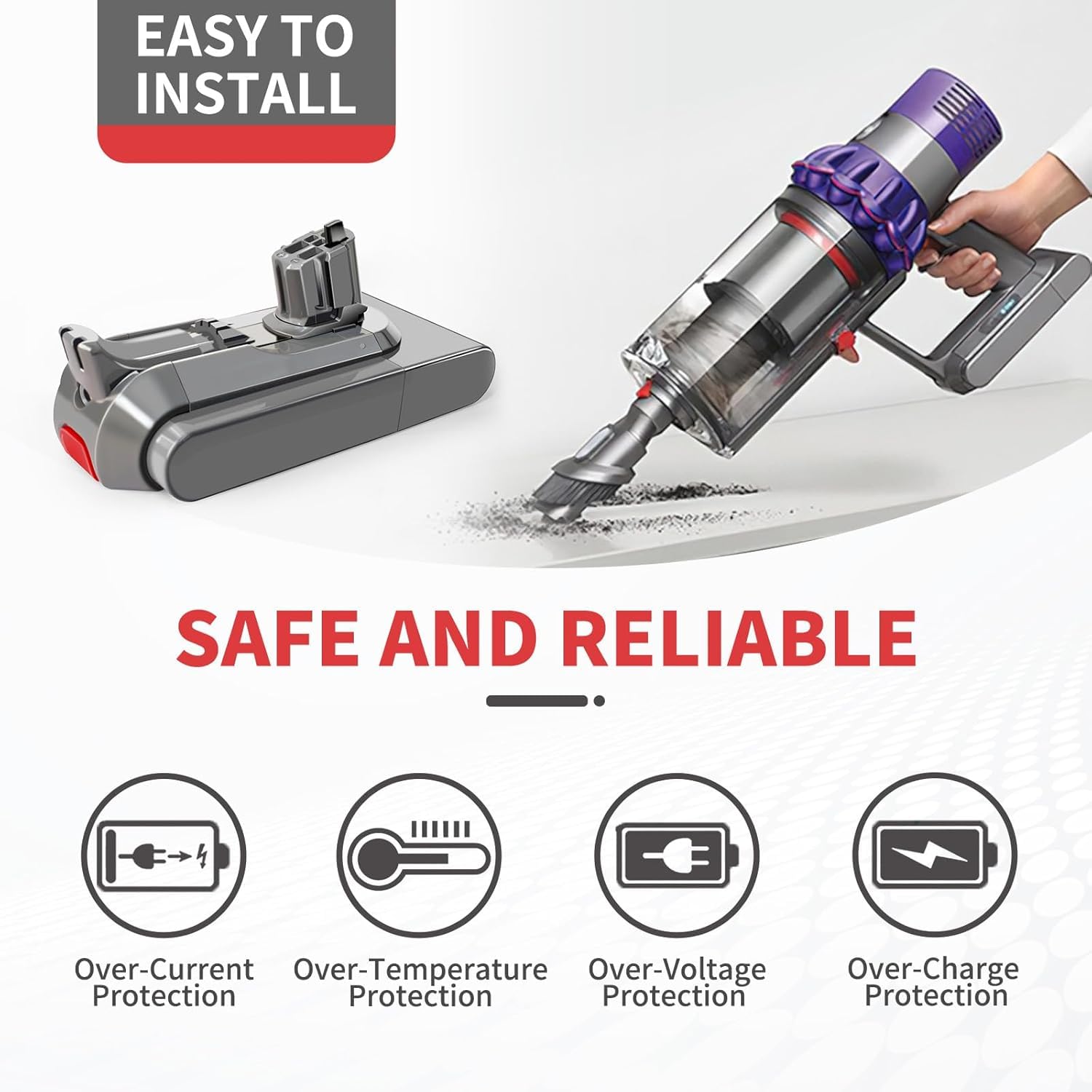 Repuesto para Dyson V11 Batería V15 SV15 SV16 SV22 Estilo de instalación de botón Aspiradora inalámbrica de mano 25.2V (no apto para estilos de fijación SV14 con tornillos)