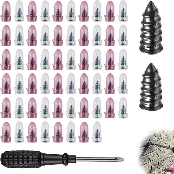 Jetstream 60 Piezas Clavos de Reparación de Neumáticos al Vacío, Clavo de Goma para Neumáticos, Incluye Destornillador, Adecuado para Automóviles, Motocicletas y Bicicletas (30S, 30L) - 1