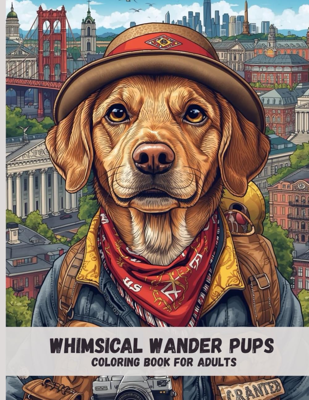 Whimsical Wander Pups: Joyful Adult Coloring Pages of Playful Dogs Traveling Around the World