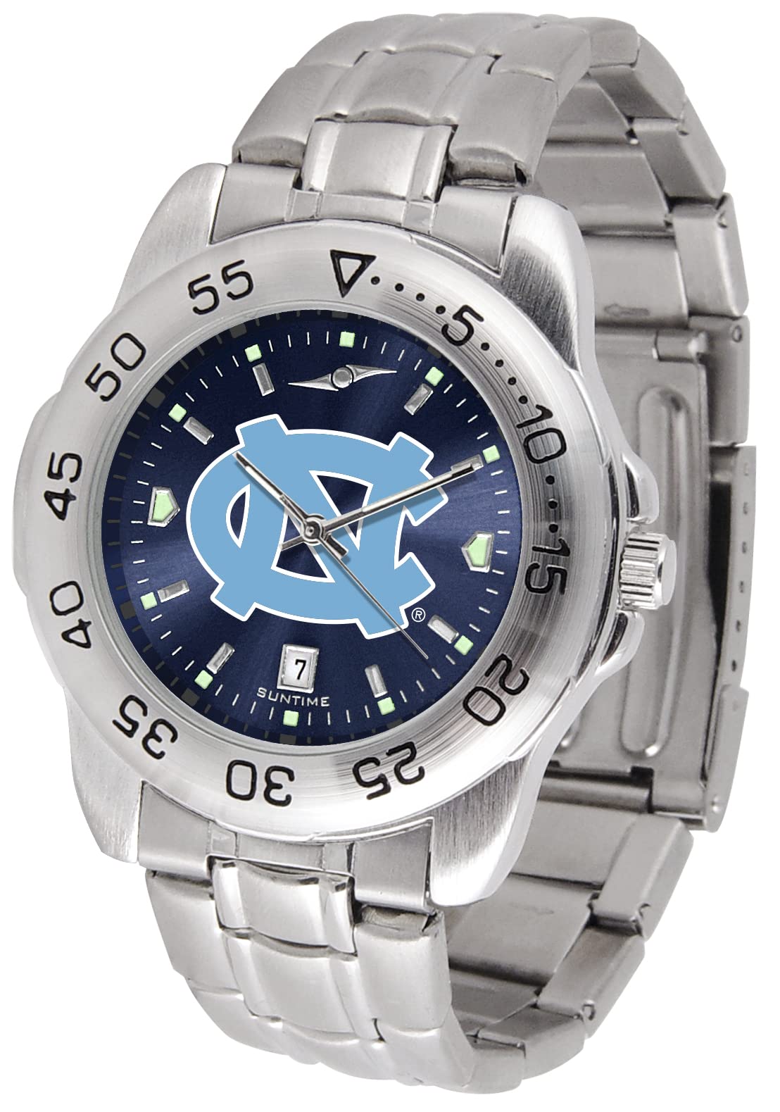 SunTime Men's NCAA Team Sport Watch, 20mm Stainless Steel Strap, Reflective Shiny Dial with Date