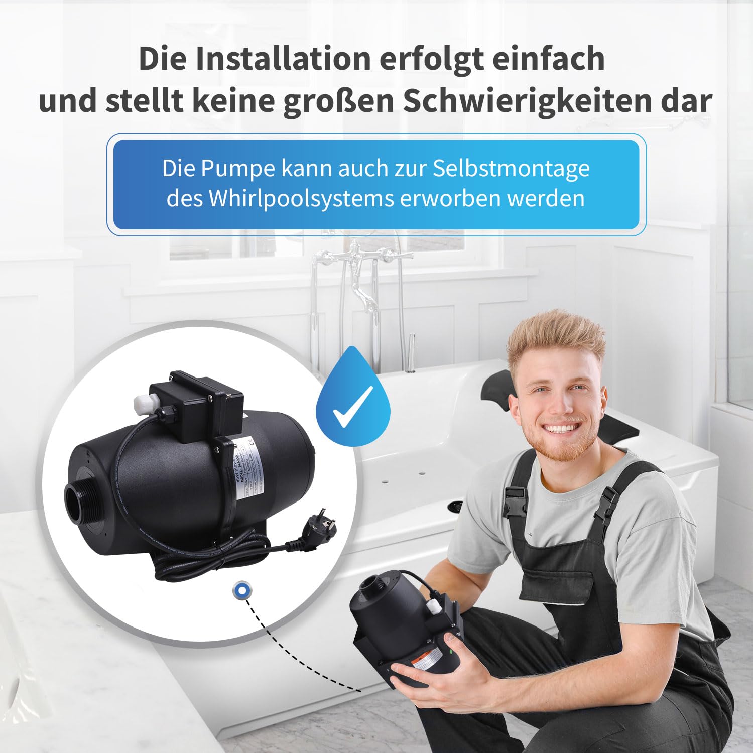 AQUADE Ventola per vasca idromassaggio, soffiatore d'aria per ventilatori idromassaggio: 700 W + riscaldamento 300 W + ozono