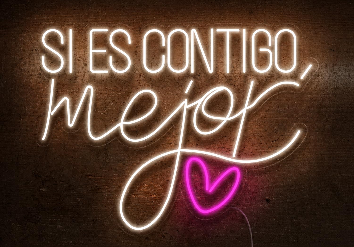 Letrero de Neón LED 'Si es Contigo', Cartel Luminoso Decorativo con Corazón, Luz Blanca y Rosa 85CM X65 CM ALIMENTADOR 12 V