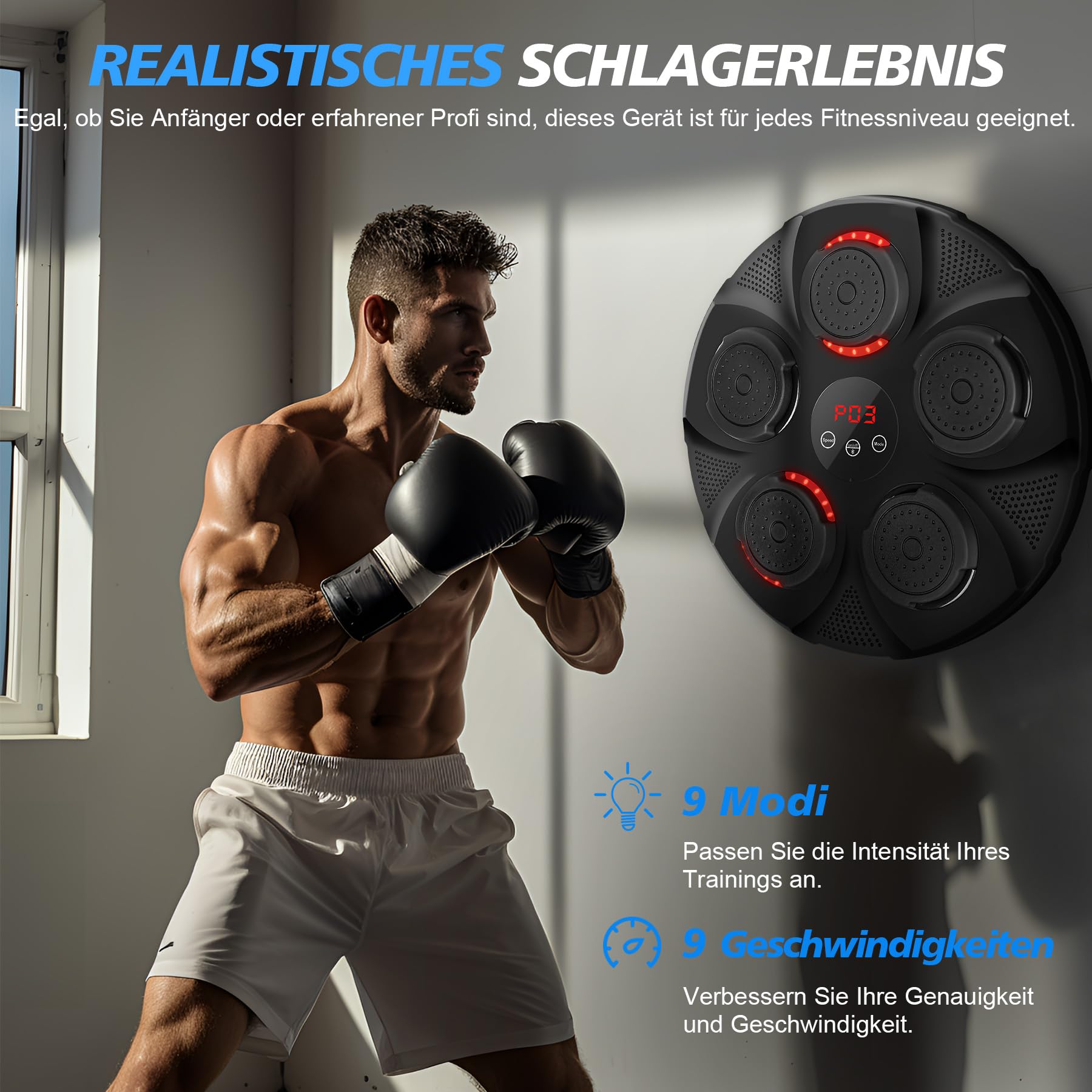 INMORVEN Musik Boxmaschine,boxsack Wandhalterung für Boxtrainingsausrüstung 15.7 Zoll,Boxen LED Wand Boxing Target Smart Elektronische für Zuhause,Fokus Agility Training für Kinder und Erwachsene