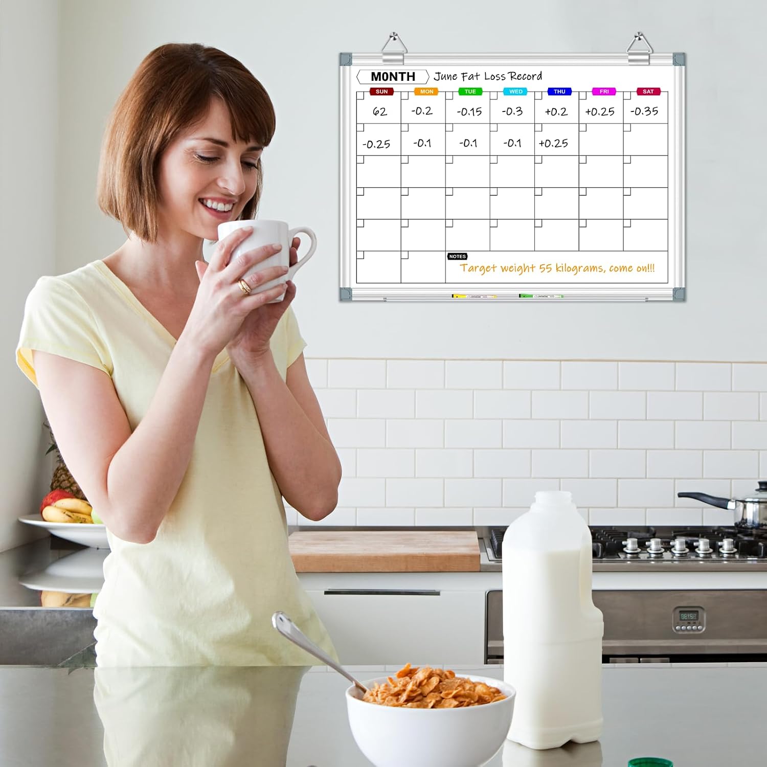 Dry Erase Calendar Whiteboard for Wall, 24" x 18" Magnetic Monthly White Board Calendar with Tray, Hanging Dry Erase Board for Office, Home, School