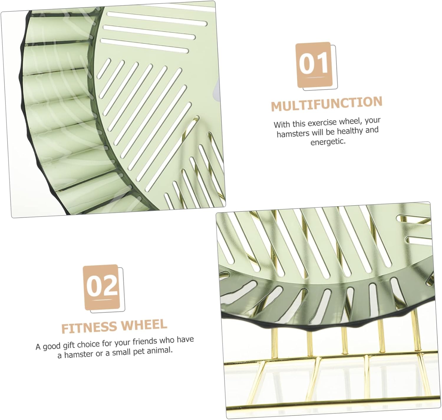 Silent Compact Hamster Exercise Wheel with Stand for Pets Quiet Running Wheel for Hamsters Chinchillas Mice Gerbils and Hedgehogs Stress Relief and Activity Dark Green with Gold