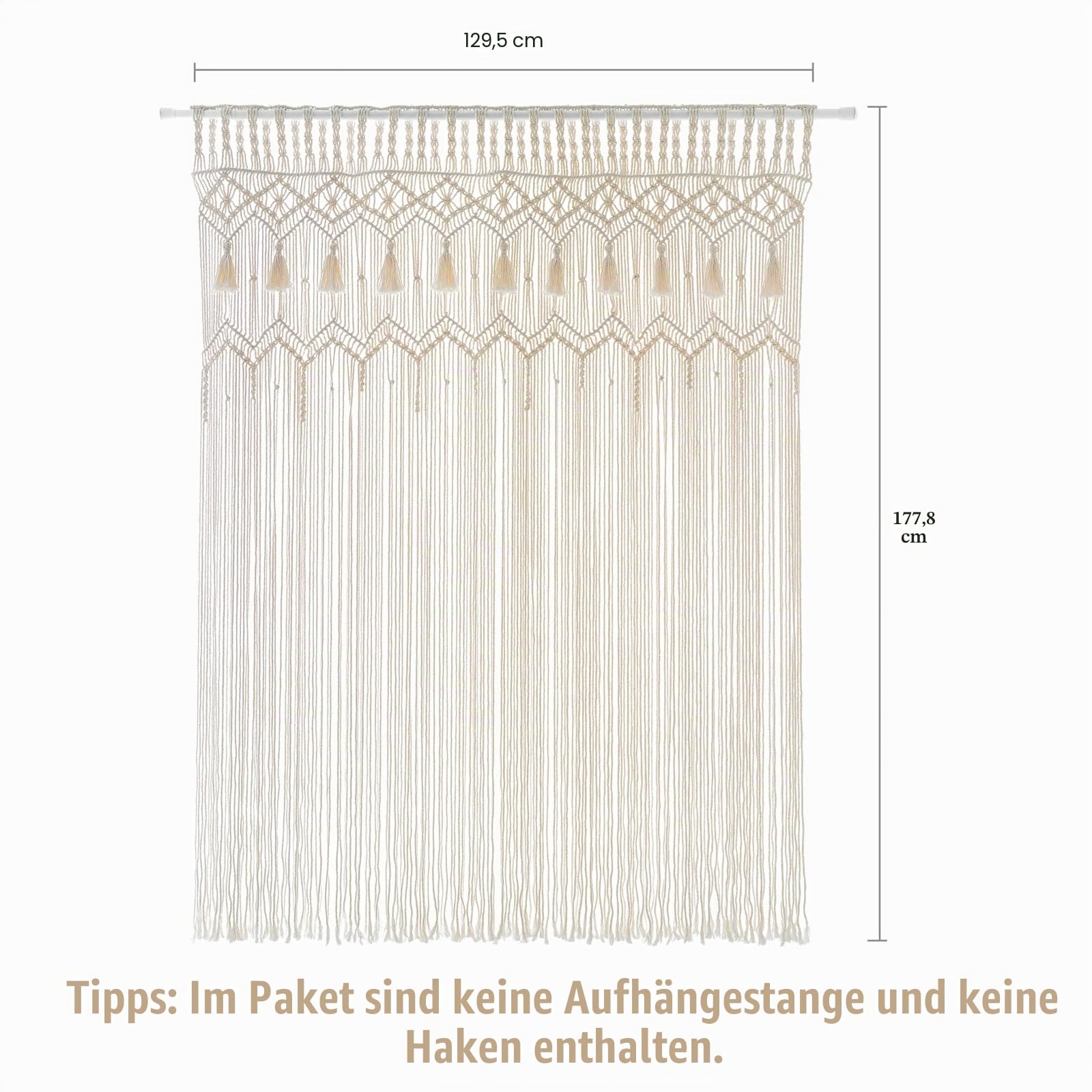 Mkono Makramee Vorhang Wandbehang Große Handgemachte Gewebte Tapisserie Fenstervorhänge Boho Türvorhang für Hochzeitsdekoration, Deko Wohnzimmer Kinderzimmer Elfenbein 132 x 180cm