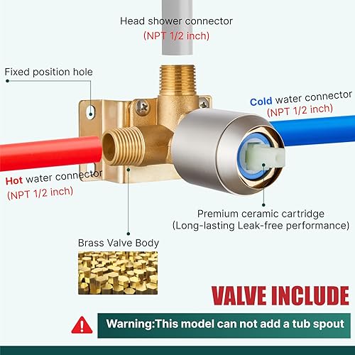 Miniatura 7 de Heyalan Juego de cabezal de ducha y mango de 8 pulgadas, juego de grifo de ducha cuadrado para baño, juego de grifo de ducha de acero inoxidable,