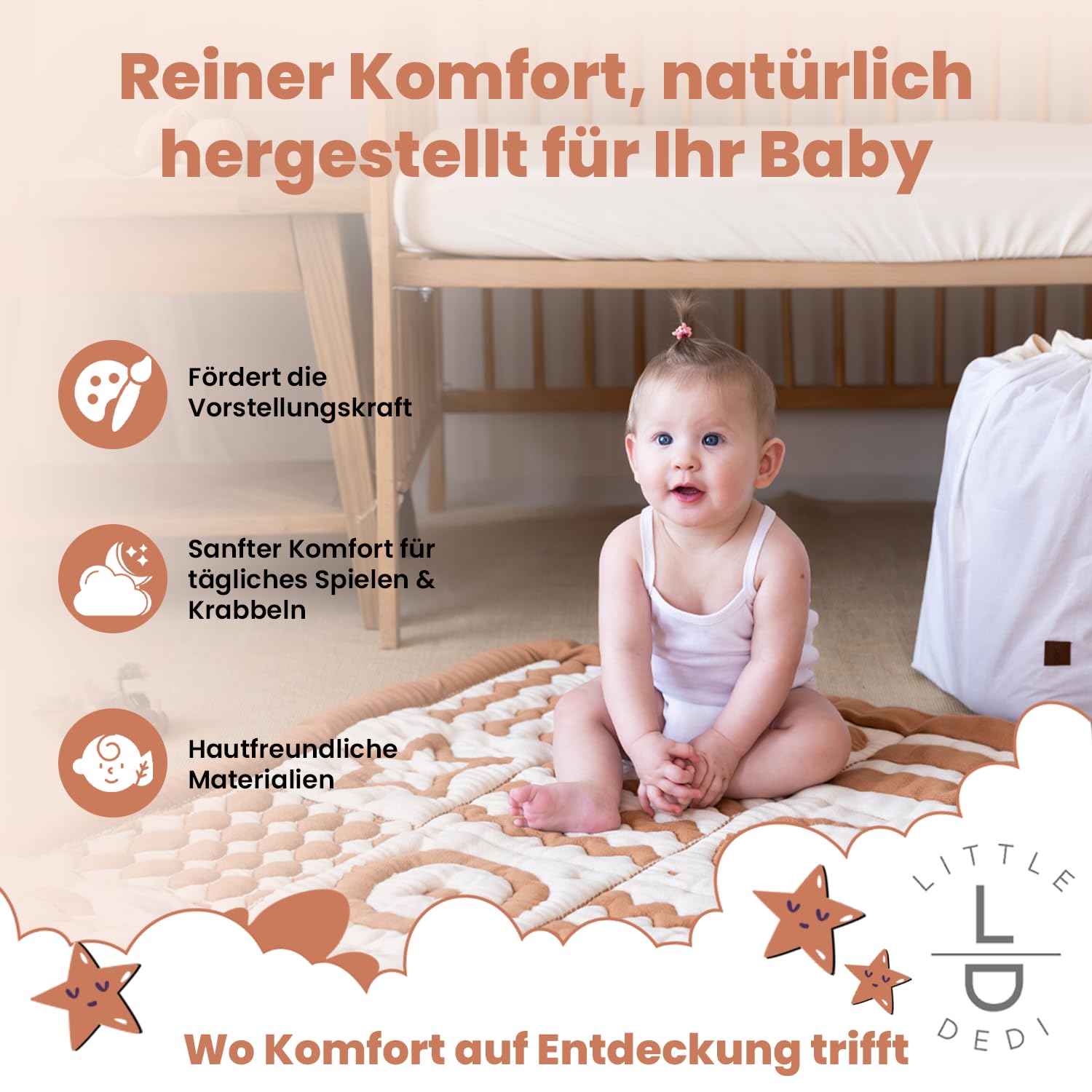 3D Krabbeldecke aus Bio-Baumwolle – GOTS Zertifiziert, 100x100 cm – Montessori Design, Beidseitig Nutzbar, Waschbar & Nachhaltig