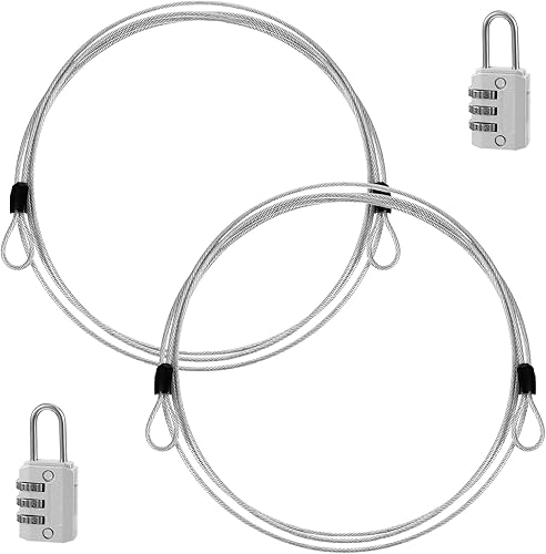 Paquete de 2 bucles dobles de bloqueo de cable de 6.6 pies de largo, 0.098 in de largo, cables de seguridad recubiertos de acero trenzado con