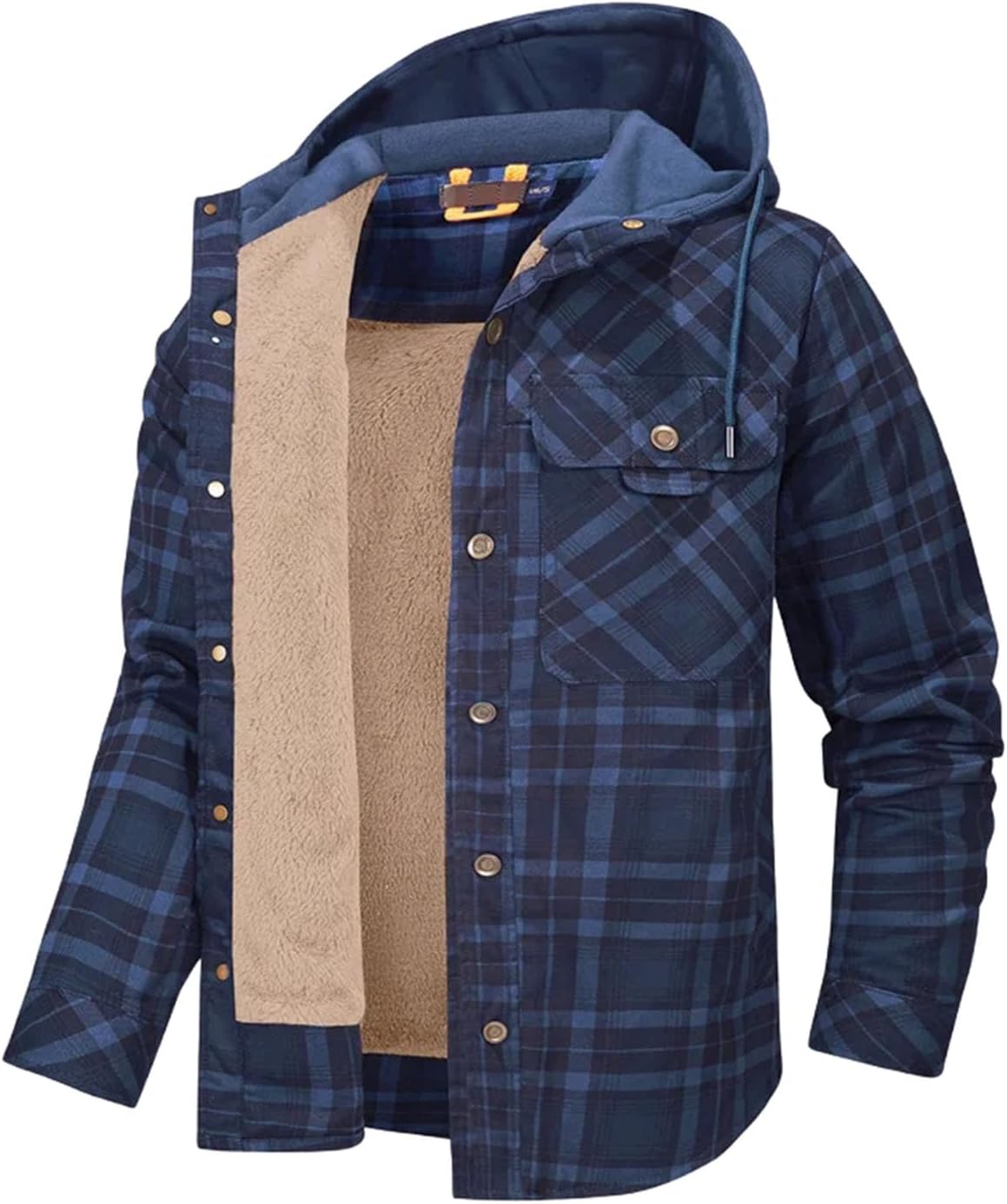 Men's Thermal Plaid Jacket Thick Warm Fleece Lined Outdoor Daily Shirt Outerwear