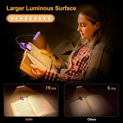 Miniatura 28 de Gritin Luz de libro recargable para leer en la cama con 19 LED y función de memoria, cuidado de los ojos, 3 temperaturas de color, 5 niveles de Negro