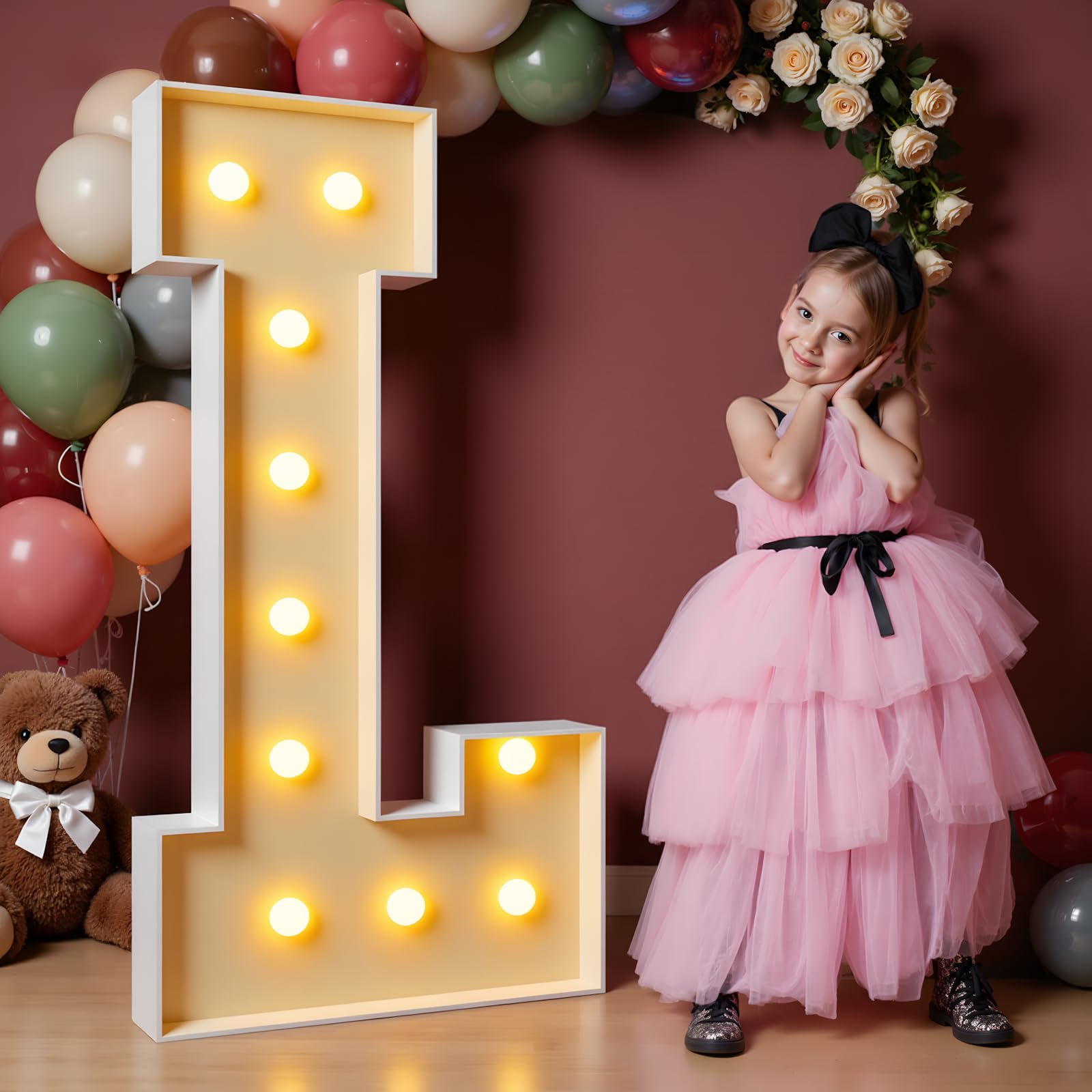 imprsv Lettres lumineuses pour chapiteau de 1,2 m, grandes lettres lumineuses pour décoration de fête d'anniversaire, décorations de mariage, grandes lettres pour décoration de chapiteau - Lettre L