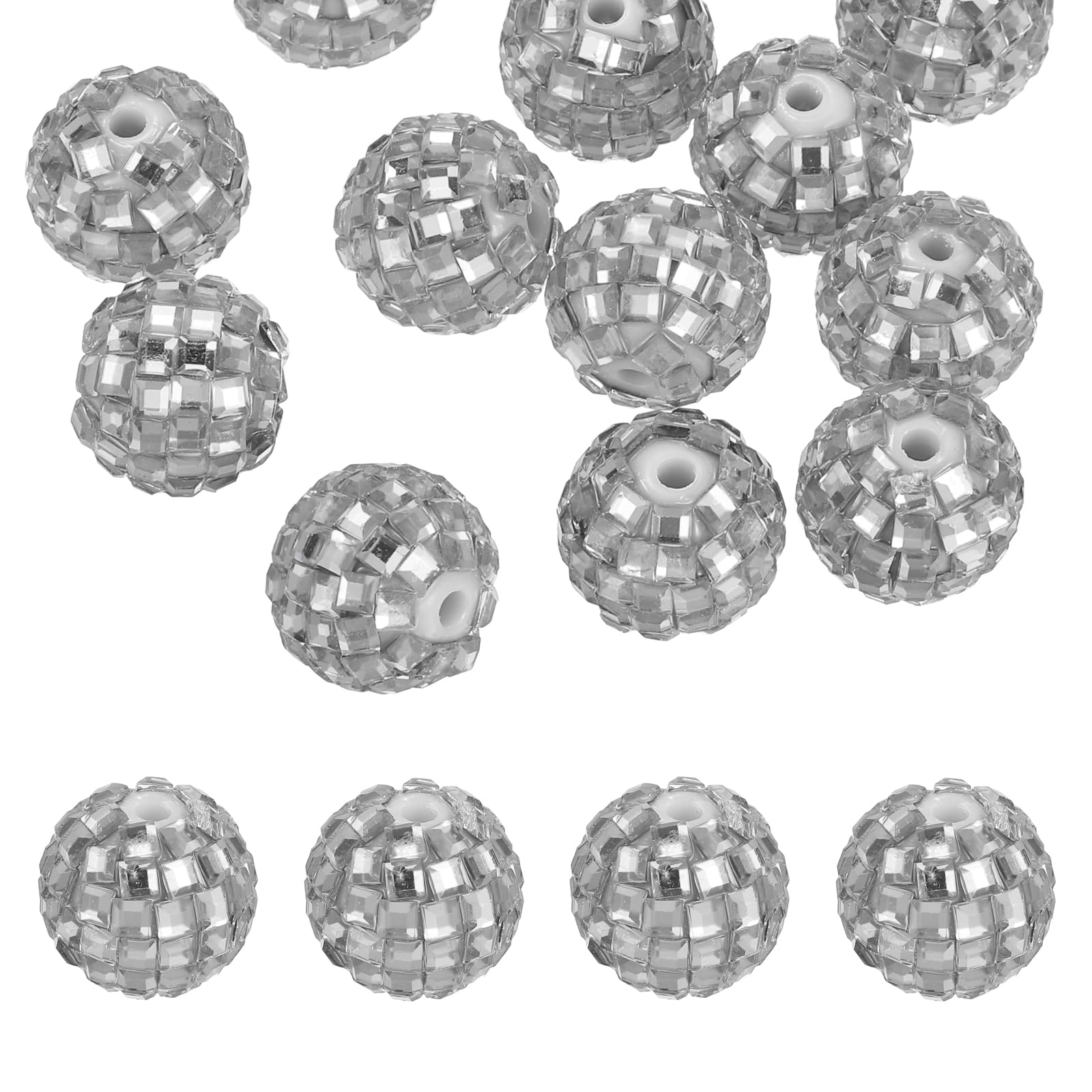 Perles à effet disco 16mm billes réfléchissantes en verre acrylique argenté de loisirs