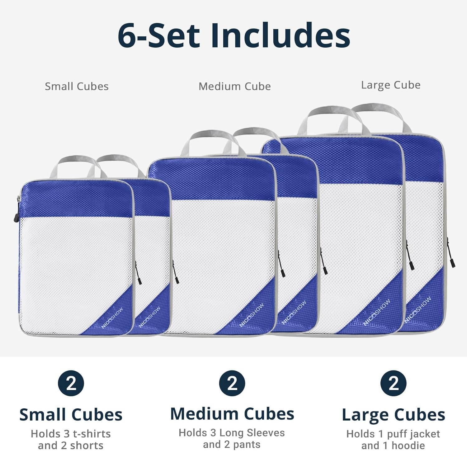 Compression Packing Cubes 6 Set, Compressible Space-Saving Packing Cubes for Travel - Compression Bags, Luggage Organizer, Travel Essentials for Women, Royal Blue - Image 3
