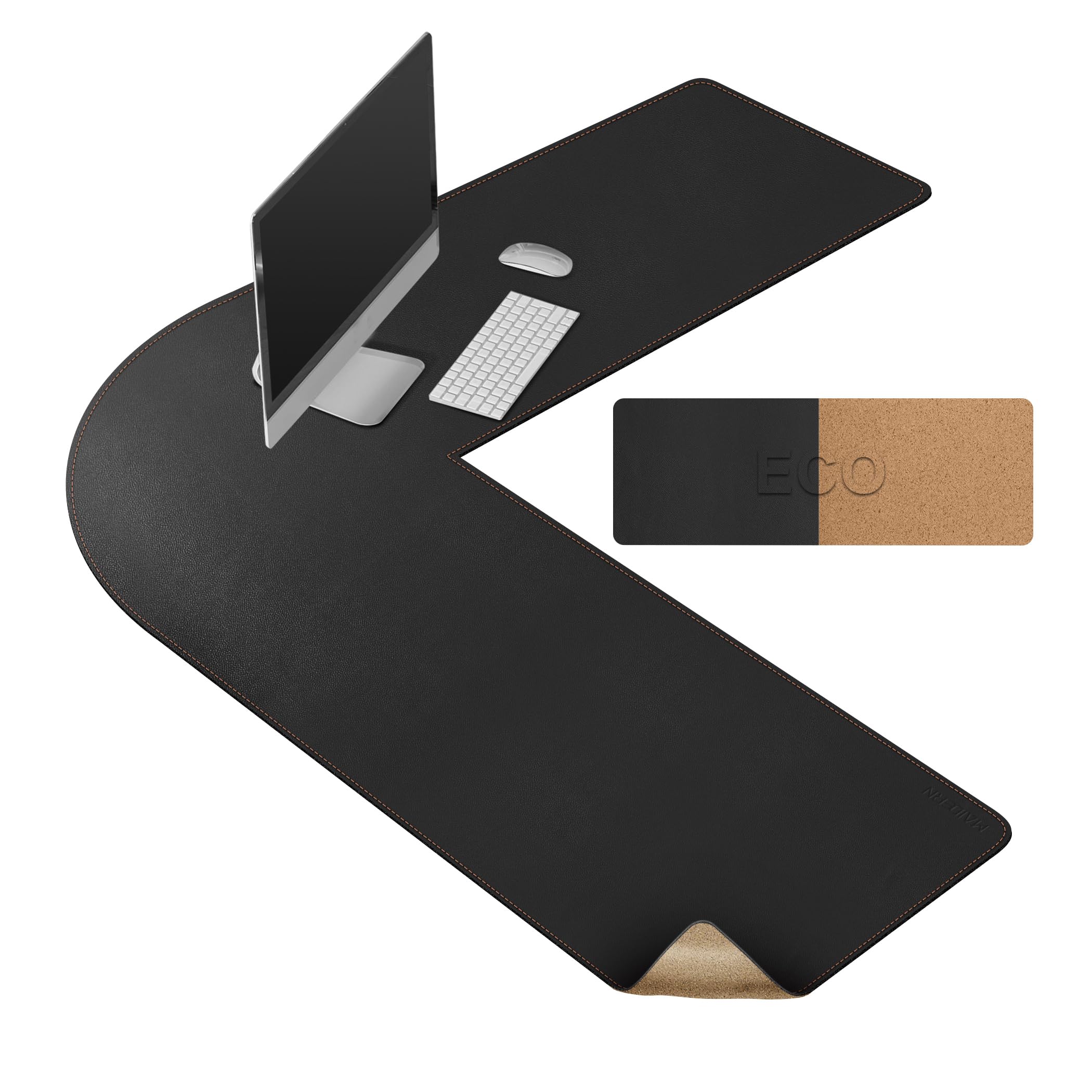 MAIDERN Tappetino Scrivania pelle in Sughero angolare,120x120x40cm sottomano scrivania bifacciale a forma di L,Tappetino per Mouse impermeabile e antiscivolo ，per Casa/Ufficio(Nero)