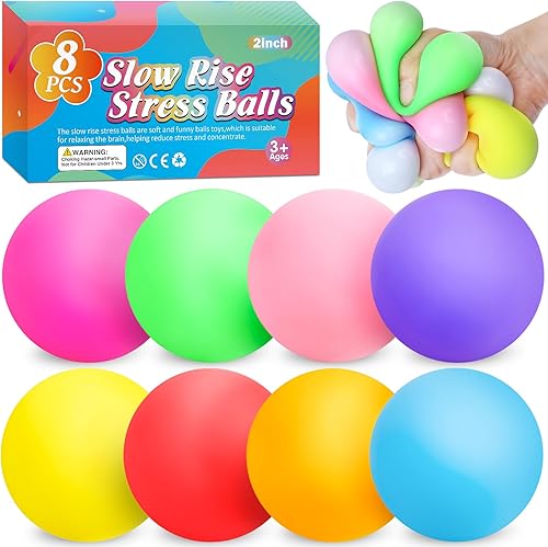 Paquete de 8 pelotas antiestrés de aumento lento, bolas antiestrés para niños y adultos, juguetes elásticos para aliviar la ansiedad, terapia de