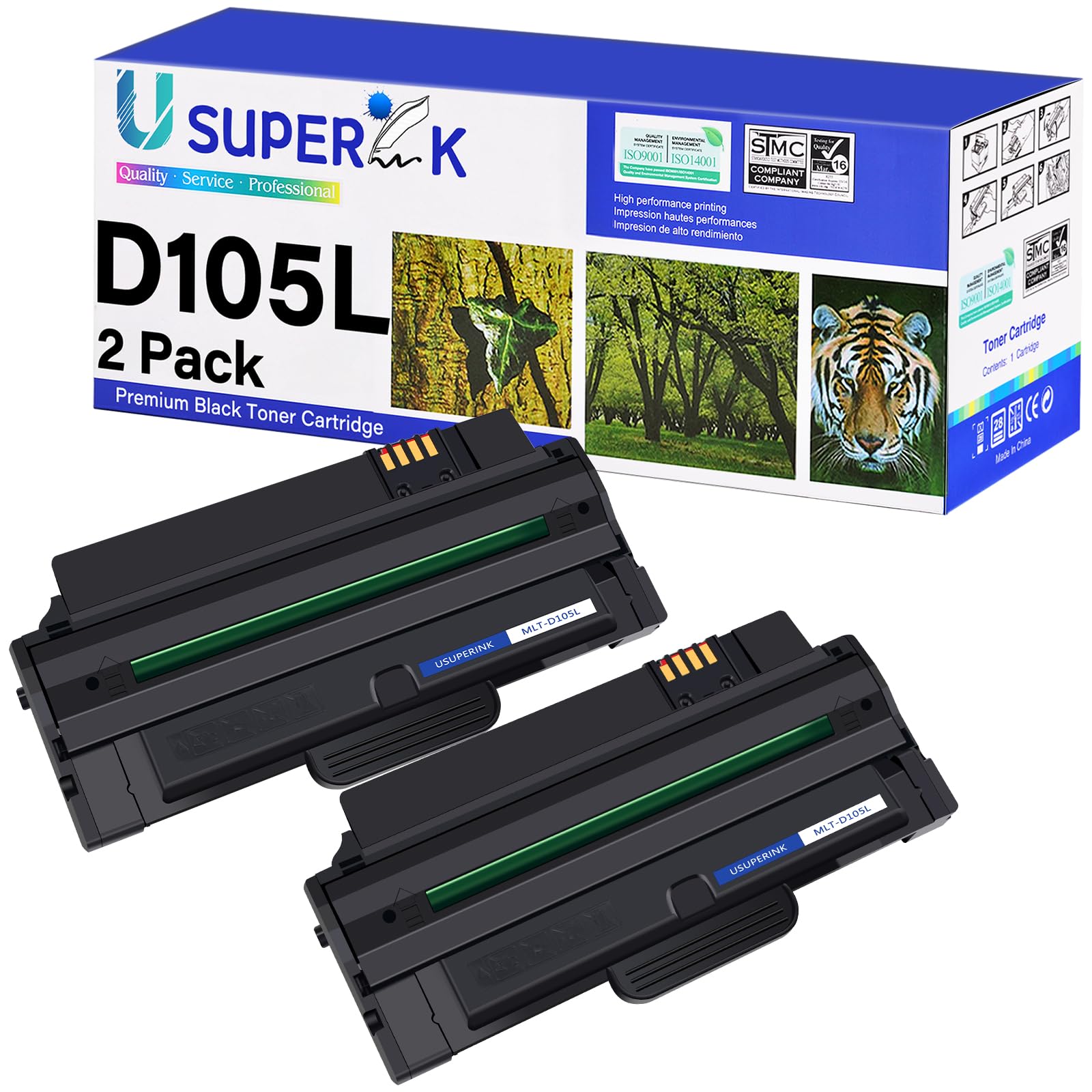 Compatible Toner Cartridge Replacement for Samsung 105 MLT-D105L 105L MLTD105L Use with Samsung ML-2525 ML-2525W ML-2545 ML-1915 SCX-4623F SCX-4623FN SF-650 Printer (Black, 2 Pack)