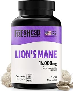 FreshCap Mushrooms Lions Mane Supplement Capsules 14,000mg - Lion's Mane, High Potency Extract, 14:1 Organic Mushroom Supplement, Ayurveda Focus Made in USA (120 Capsules)