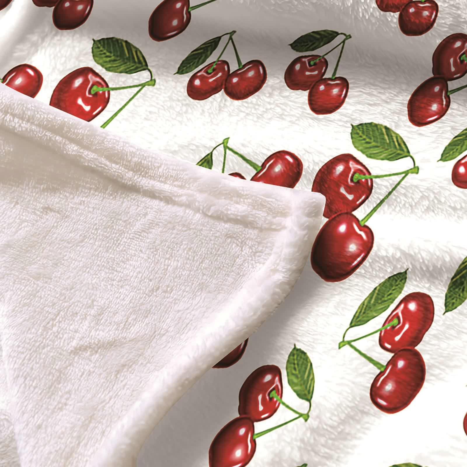 Aeici Couverture Polaire, Couverture en Flanelle Couverture 150x200 cm avec Cerise et Feuilles Couverture Canapé Cadeau pour Adultes et Enfants