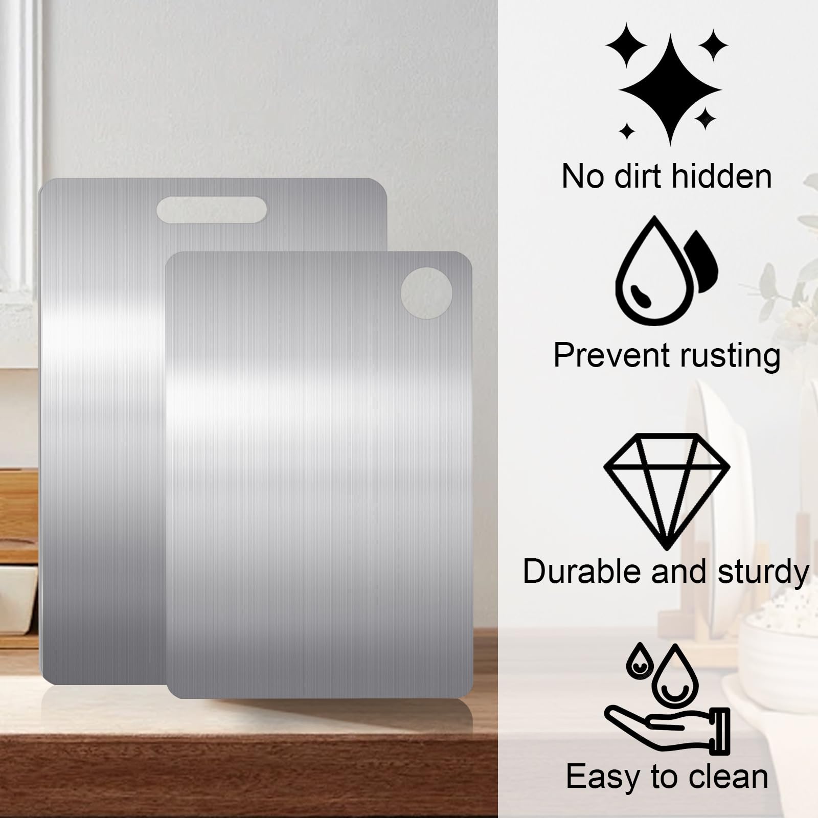 Set 2 Taglieri In Acciaio Inox Titanio - 30x20cm E 40x30cm, Igienici E Facili Da Pulire - Foto 10