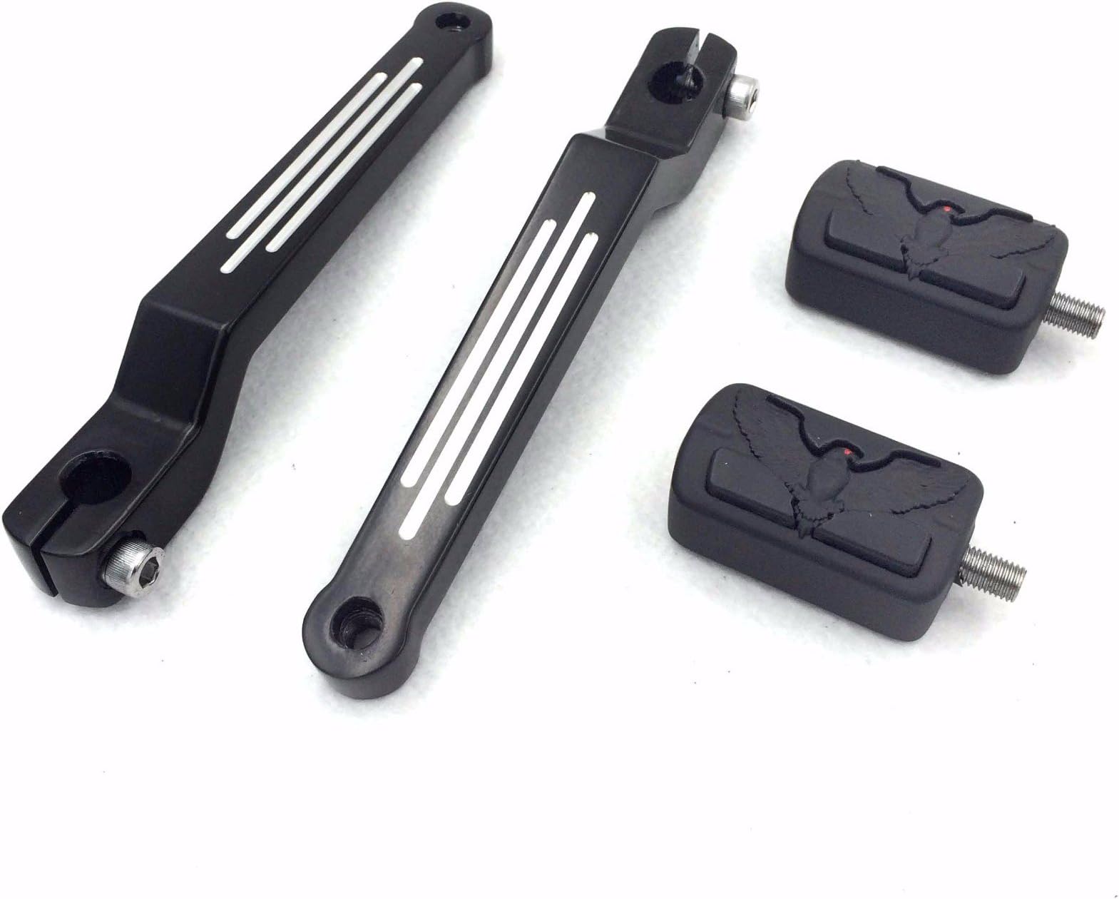 HK Moto- Black Eagle Hawk Silver Groove Cut Heel/Toe Shift Lever with Shifter Footrest Foot Pegs For Harley Davidson 1986-later FL Softail/ 1988-later Touring/ 2008-later Trike
