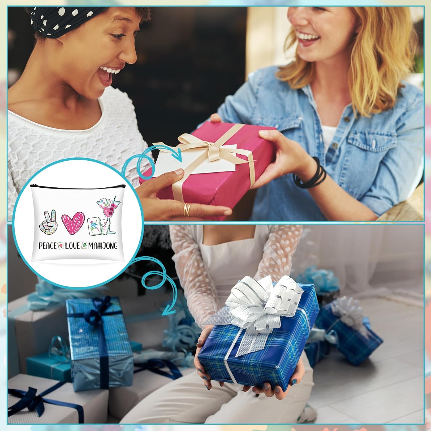 9 Pcs Mahjong Cosmetic Bag Gifts for Women Mahjong Makeup Bag Mah Jong Zippered Pouch for Lover Player Mothers Birthday Party Lucky Mah Jong Gift Coquette Accessories (Styles 1) - Image 5