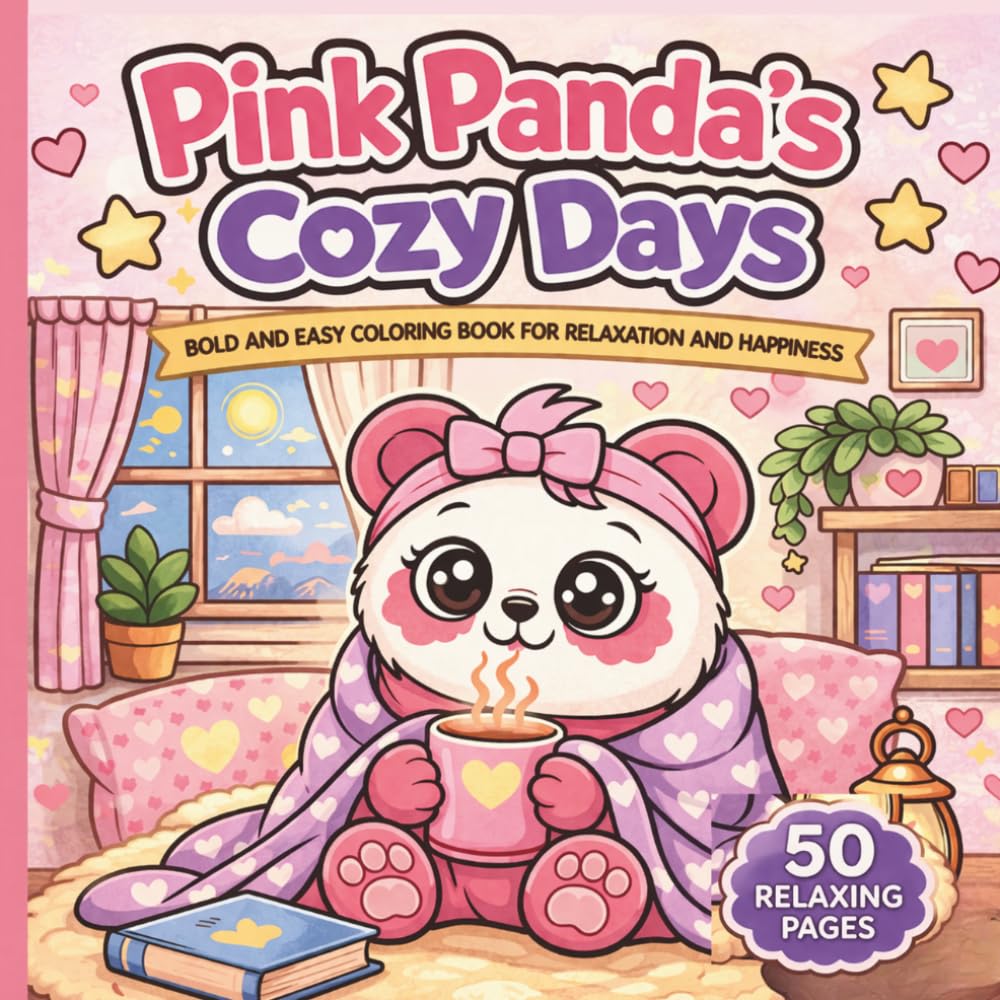 Pink Panda’s Cozy Days: Bold and Easy Coloring Book for Relaxation, Stress Relief, and Happiness for Kids, Teens, and Adults (Pink Panda Club)