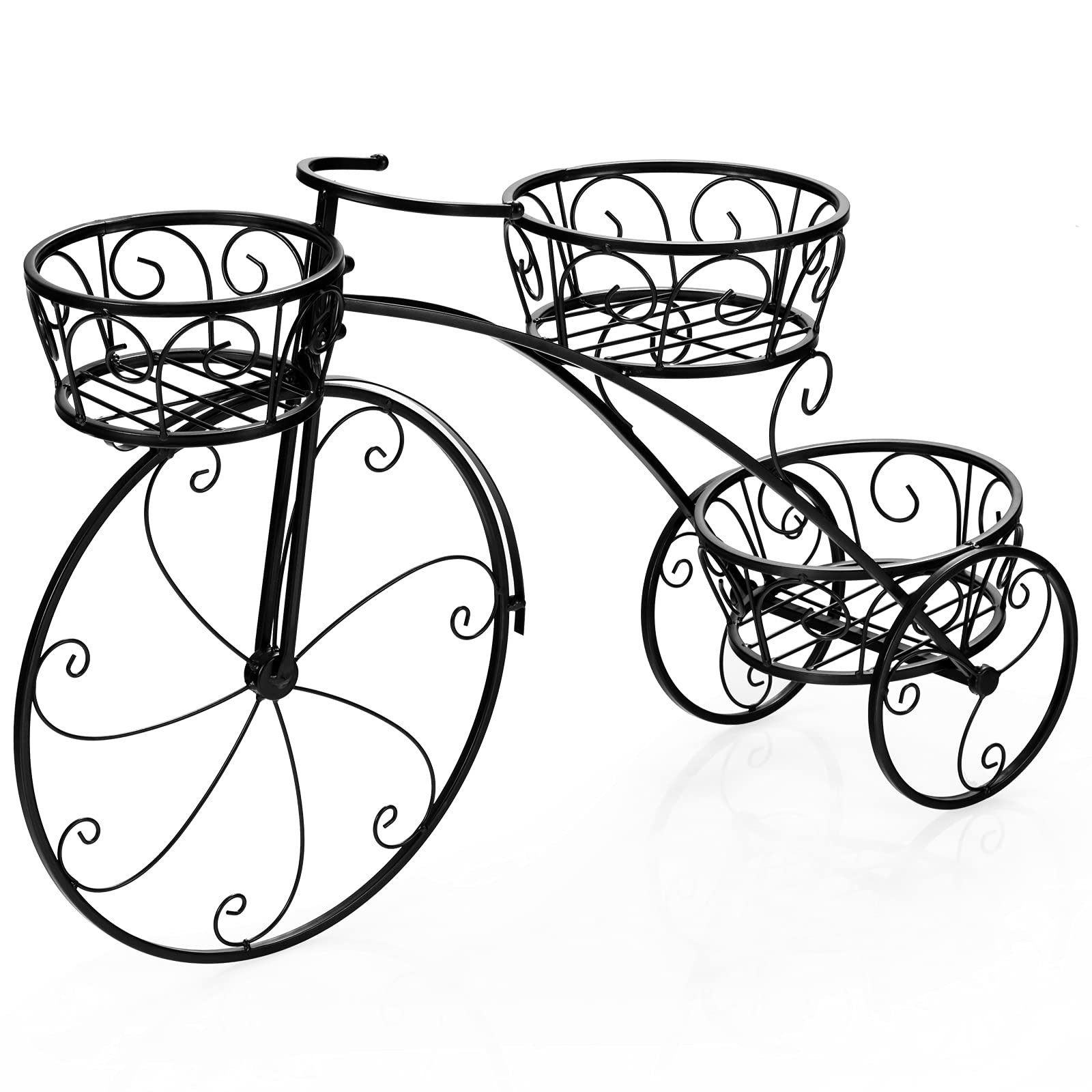 HOMASIS Support de fleurs en forme de vélo, escalier de plantes en métal avec 3 niveaux, escalier de plantes style vintage pour jardin, balcon, bureau, étagère à fleurs 80x25x52cm (Noir)