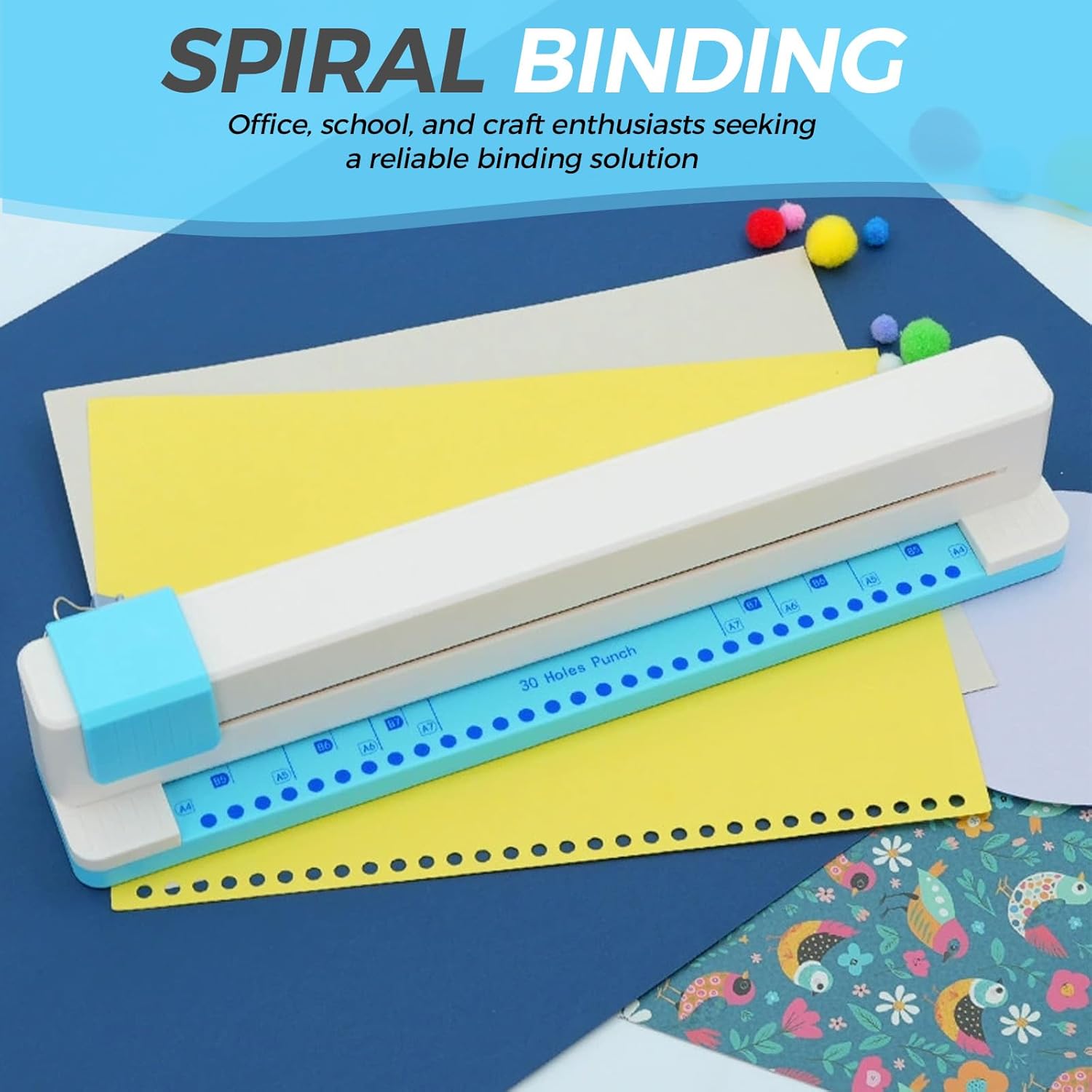 Petyoung 30 Hole Paper Punch, Adjustable Loose Leaf Punch for Discbound Notebooks and Journaling Supplies, 5 Sheets Capacity Spiral Hole Puncher for A4/B5/A5/B6/A6/B7/A7 Paper