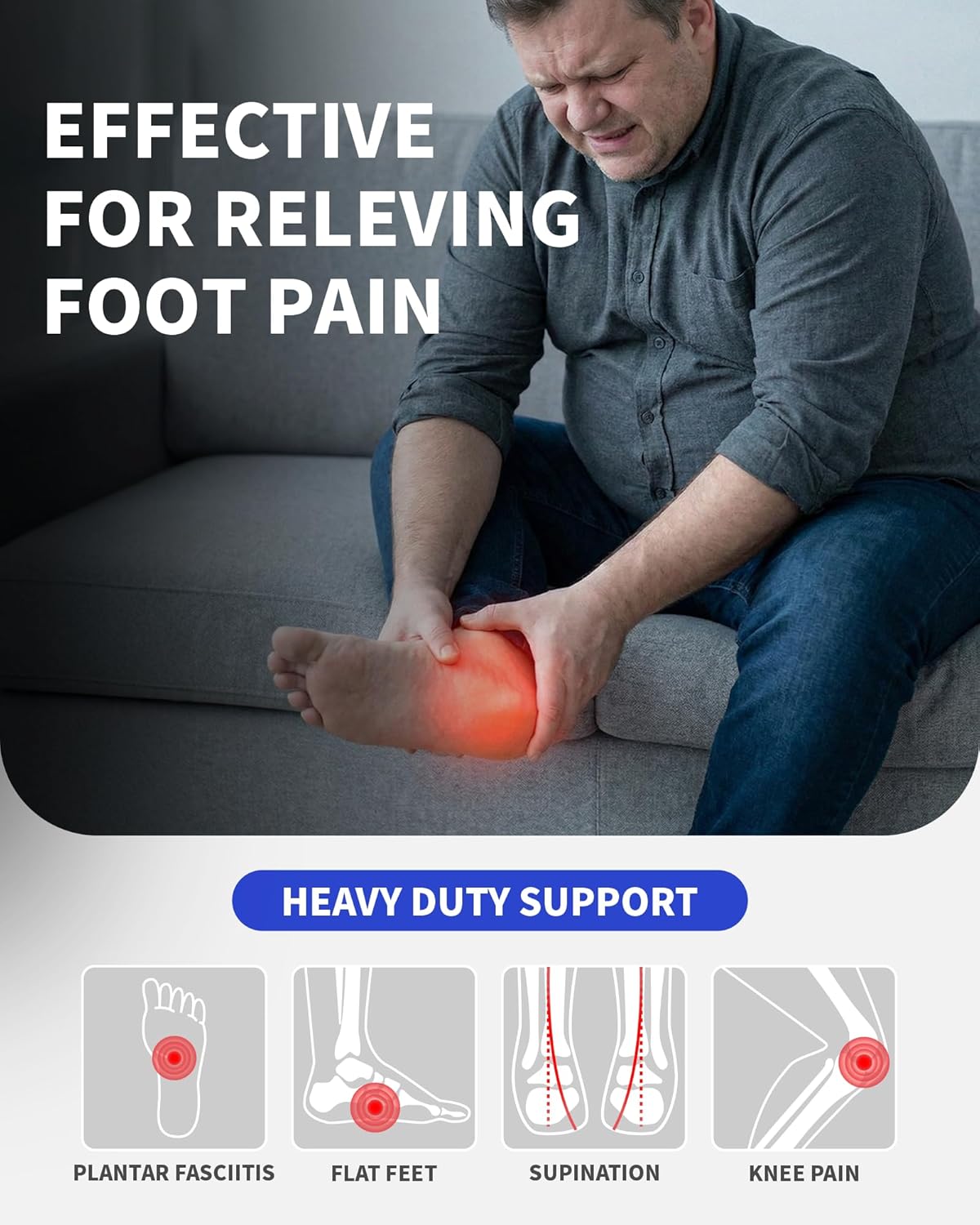 WalkHero Heavy Duty Arch Support Inserts,220+ lbs Plantar Fasciitis Insoles for Men Women,Pain Relief Orthotic Insert for Flat Feet,Standing All Day or Daily Walking Mens 9-9.5 | Womens 11-11.5 - Image 5