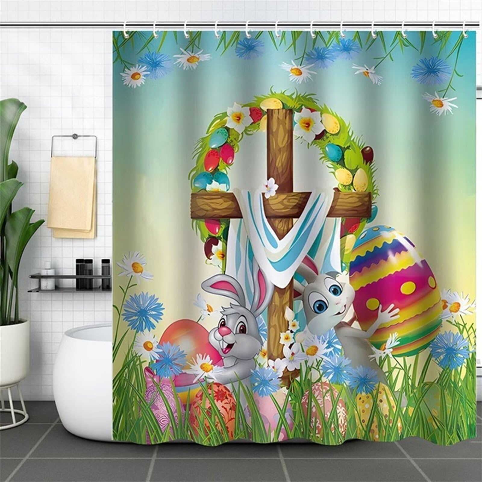 Rideau de douche lapin de Pâques évite les moisissures et les fuites d'eau 120x200