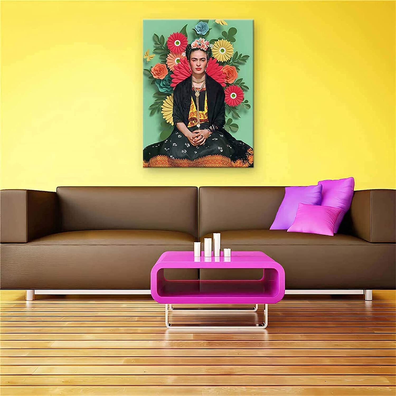 Schilderij Frida Kahlo canvas Bloemenhoofd 70x70cm