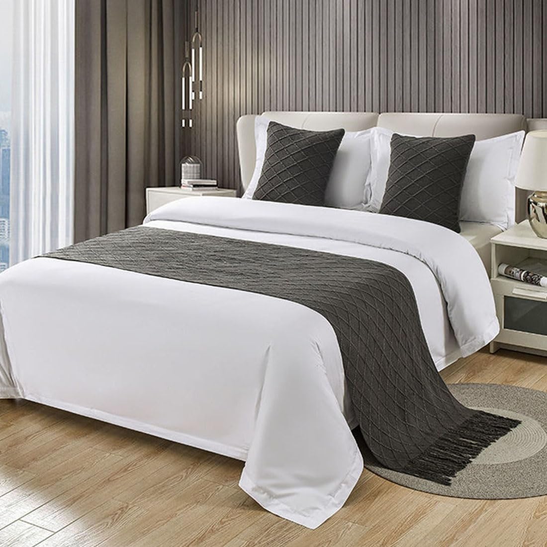 HIQACTLIF Bed Runners & Scarves, Modern Knitted Solid Color Soft no Fading Bed Scarf, Protection for Home Hotel Bedroom Wedding Room