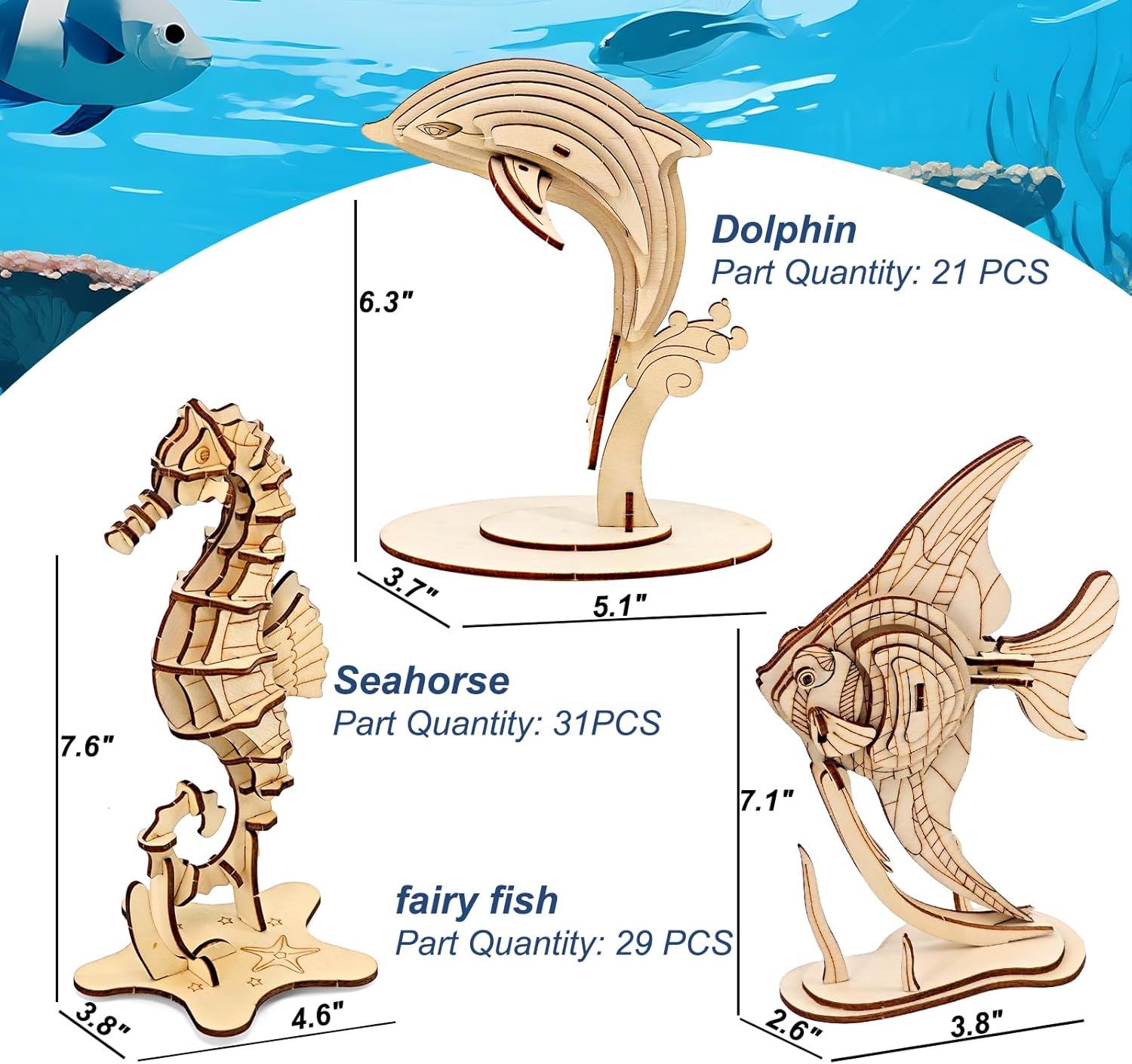 3D Wooden Puzzle Set for Adults – 6 Pack DIY Wooden Sea Animals Model Kits for Adults to Build, Brain Teaser Puzzles Wood Crafts for Teens, Creative Gift Ideas for Birthday & Christmas