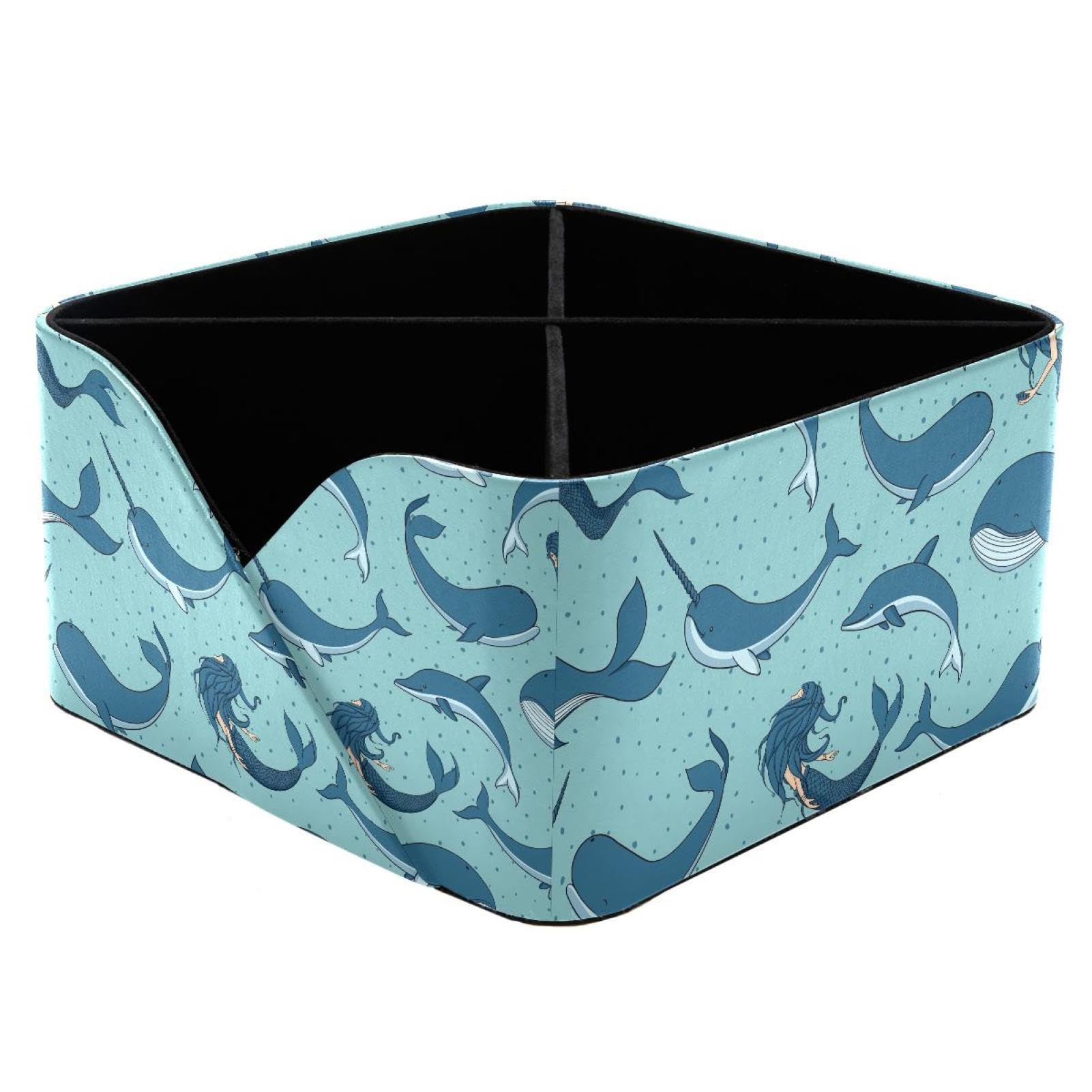 KengjuTesu Whales Mermaids Narwhals and Dolphins Desktop Organizer Pen Holder, Rectangular Pencil Cup for Office, Study and Makeup Stations