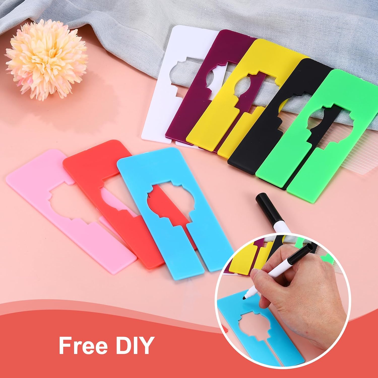 uxcell 10 Pcs Clothes Dividers,Rectangle Closet Rack Dividers Clothing Rack Size Dividers Blank Labels Writable & Reusable for Hanging Clothes Sorting Size, Pink image 3