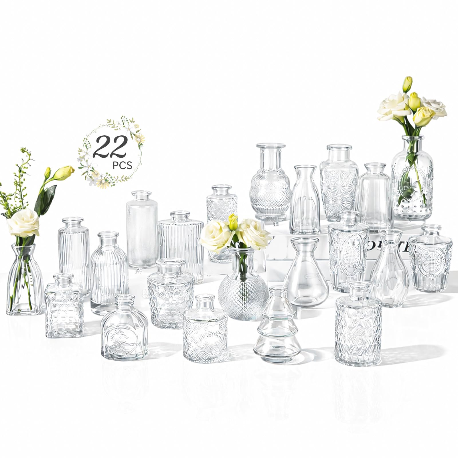 RUCKAE Small Clear Bud Vases Bulk 22 Pack