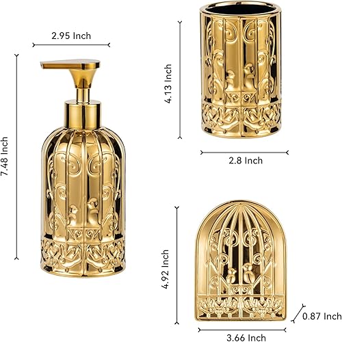 Miniatura 2 de Juego de accesorios de baño dorados, decoración moderna de baño. Dispensador de jabón dorado, jabonera y vaso, juego completo de accesorios de baño