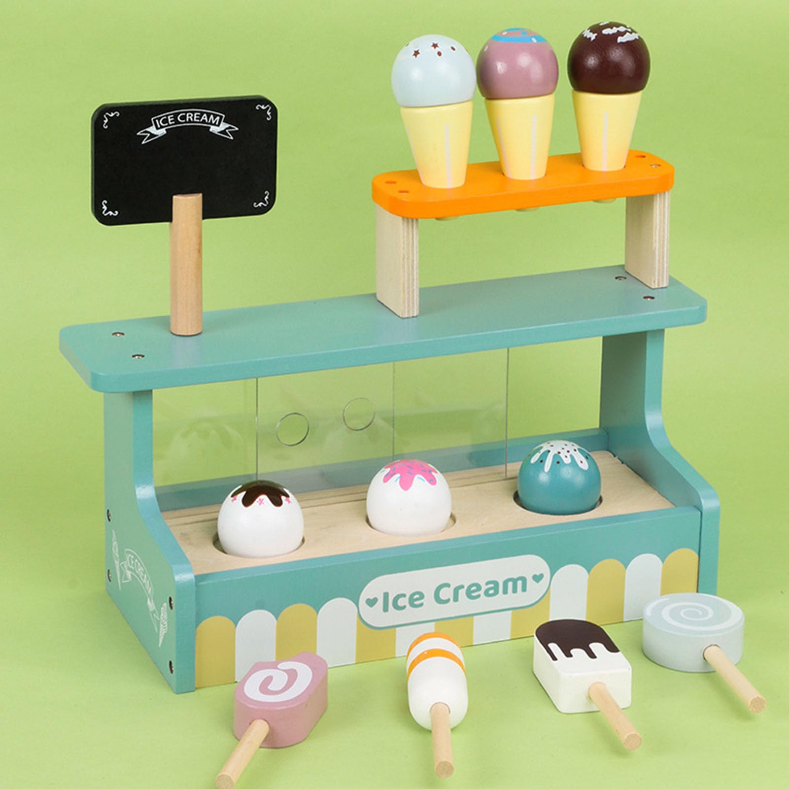 Set Gioco Gelateria in Legno, Giocattolo Stand di Dolci Immaginario | Giocattolo in Legno per Bambini a Tema Cibo, Banco da Gioco Immaginario, Stand per Dolci Giocattolo